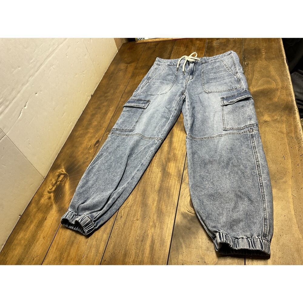 Mica Denim Cargo Jeans Womens Medium Blue Stone Washed Baggy Jogger Ankle Skater